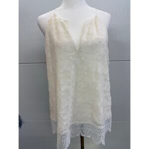 Joie Porcelain Caviar Lace Sleeveless Silk Top in Porcelain Size S